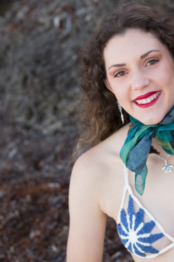 Crochet Cheeky Blue Flower String Bikini Set